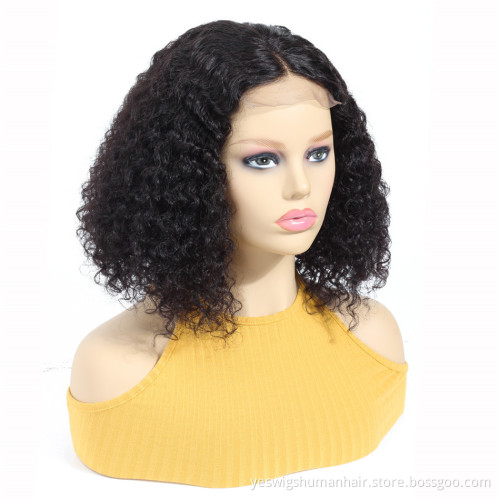 Mongolian Kinky Curly Human Hair Lace Front Closure Wig Short Bob Cut 4X4 Front Lace Kinky Curly Hair Bob Wigs Vendor Wholesale